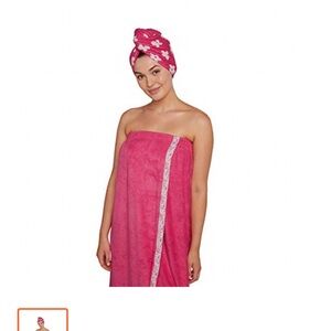 Pink Towel Wrap with Floral Head Wrap Turbo twist